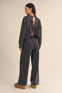Vintage Wash Open Back Sweatshirt - Charcoal Relaxed Fit Pullover