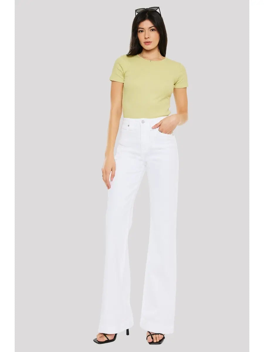 High Rise White Wide Leg Jeans with Full Length Fit