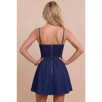 Dark Wash Denim Corset Mini Dress with Belted Waist