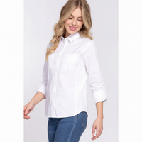 Plus Size Classic White Button-Up Collared Shirt Top