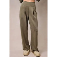 High Waist Wide Band Back Patch Pocket Wide Leg Pants