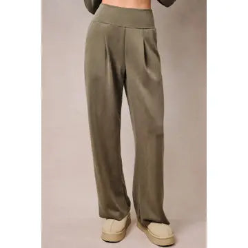 High Waist Wide Band Back Patch Pocket Wide Leg Pants
