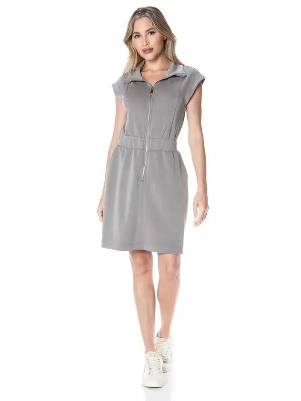Zip Front Cap Sleeve Utility Dress
