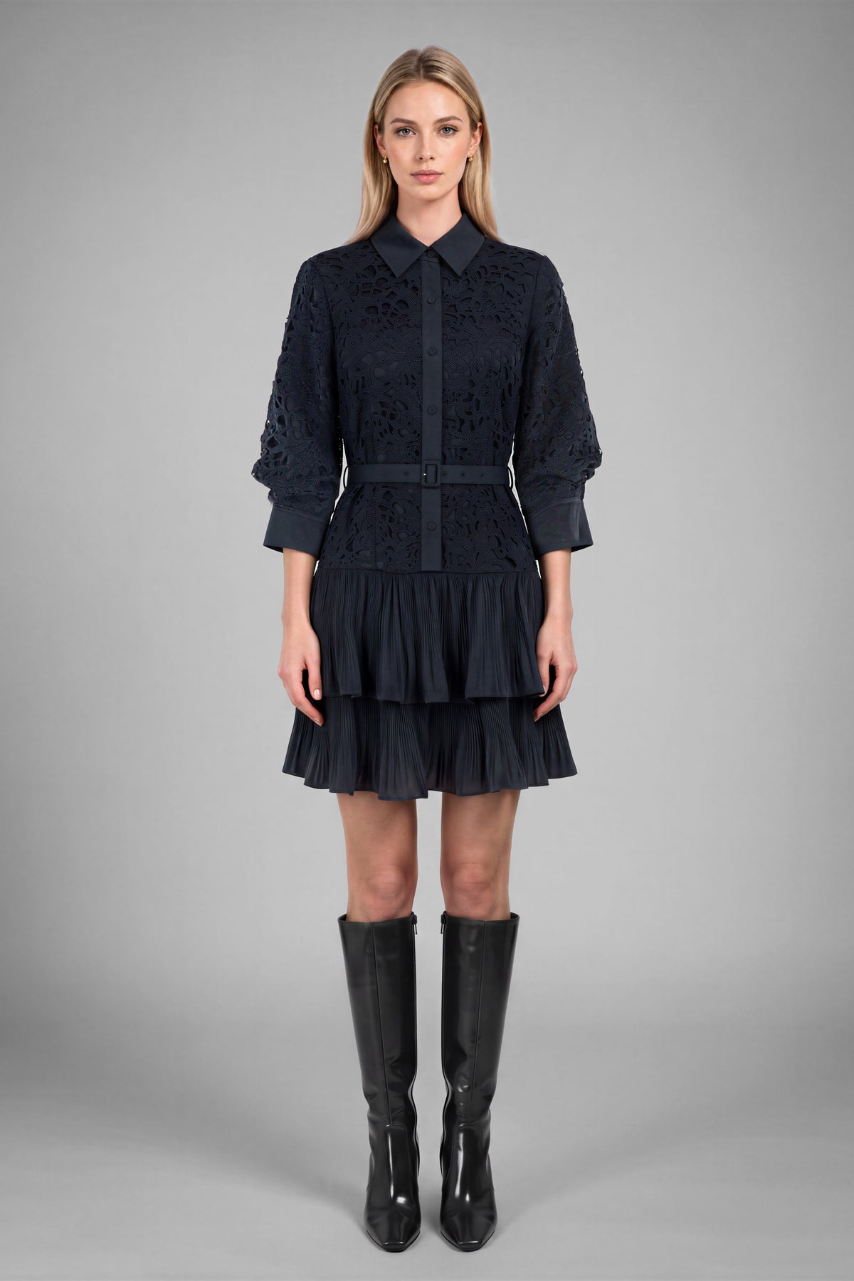 Lace Overlay Mini Tiered Dress