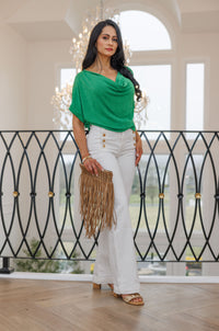 Emerald Draped Knit Top with Relaxed Fit
