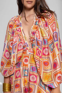 Boho Print Ruffle Tunic Set in Vibrant Multicolor