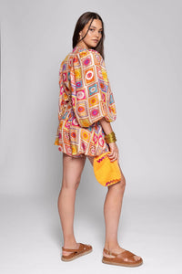 Boho Print Ruffle Tunic Set in Vibrant Multicolor