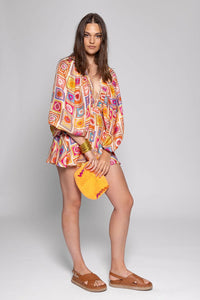 Boho Print Ruffle Tunic Set in Vibrant Multicolor