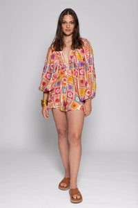 Boho Print Ruffle Tunic Set in Vibrant Multicolor