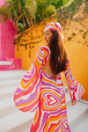 Bohemian Waves Maxi Dress with Flowing Bell Sleeves