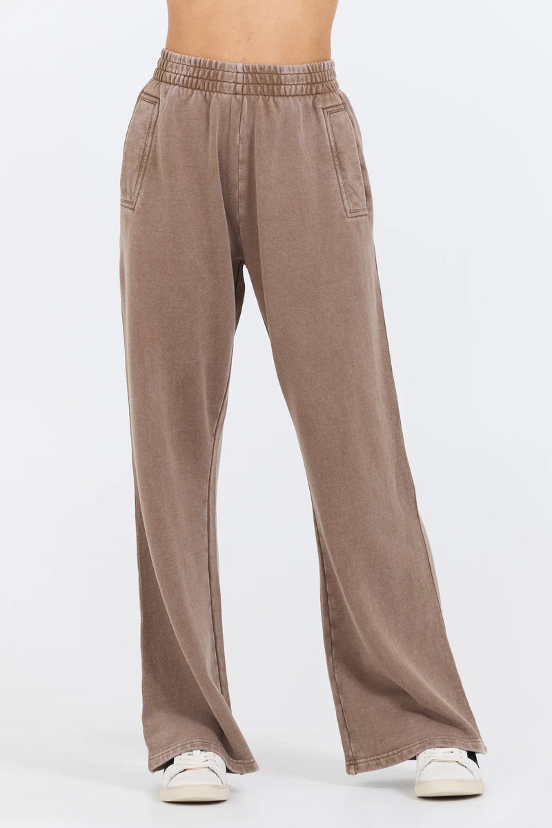 Washed Mocha Garment Dye French Terry Flare Pant