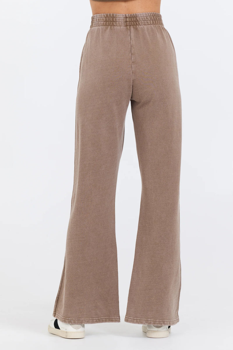 Washed Mocha Garment Dye French Terry Flare Pant