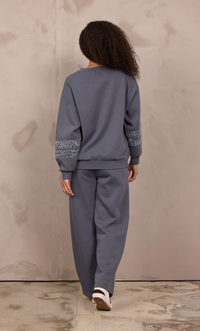 Washed Fleece Set with Leopard Trim