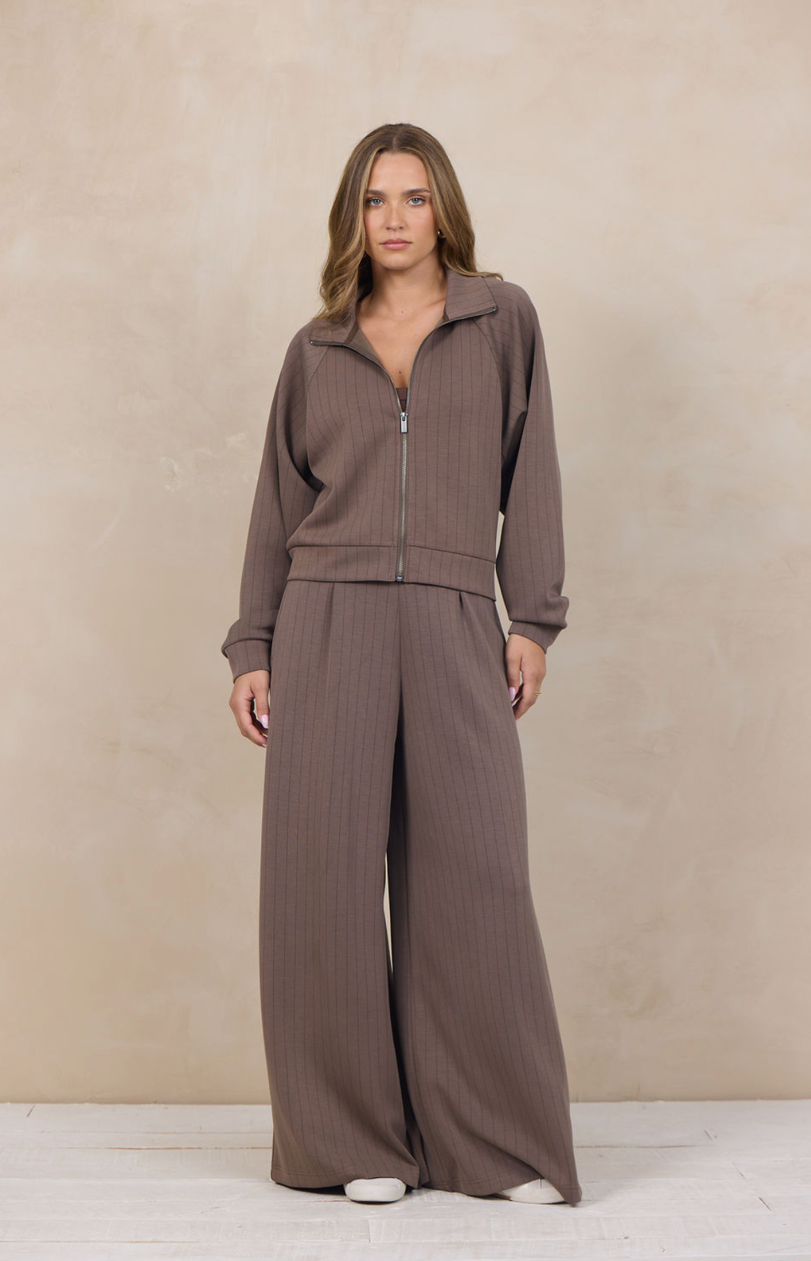 Taupe Raglan Pinstripe Set