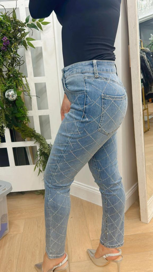 Rhinestone-Embellished Straight-Leg Jean