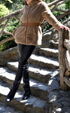 Camel Vegan Fur Belted Zip Coat