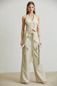LINEN LOOK VEST CARGO 2PC SET