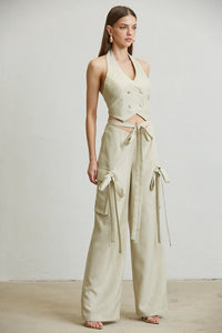 LINEN LOOK VEST CARGO 2PC SET