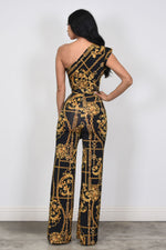 CHAIN PRINT ONE SHOULDER JUMPSUIT