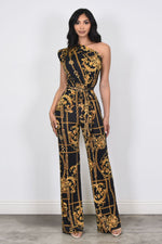 CHAIN PRINT ONE SHOULDER JUMPSUIT