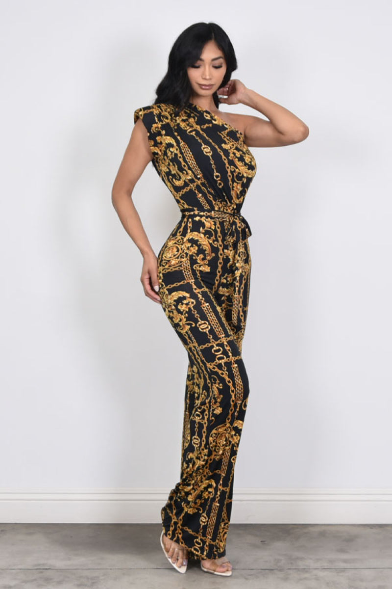 CHAIN PRINT ONE SHOULDER JUMPSUIT