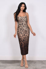 LEOPARD BORDER PRINT RUCHED MIDI DRESS