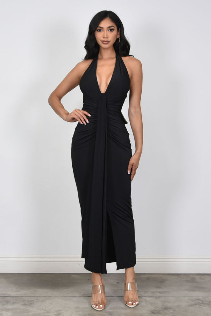 HALTER NECK RUCHED MAXI DRESS