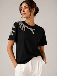 Embellished Floral Detail Short Sleeve Top