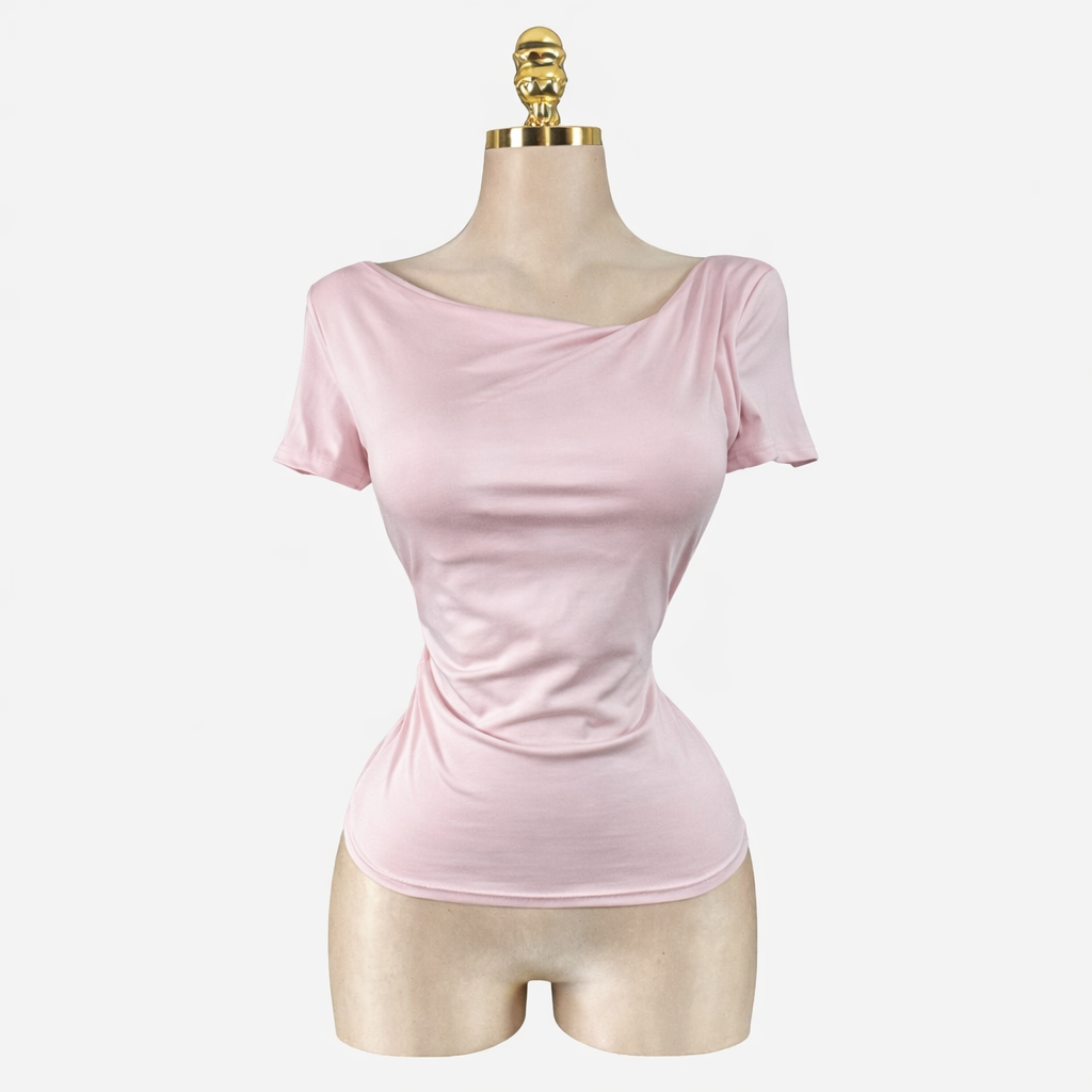 Pink Asymmetrical Off Shoulder Fitted Top