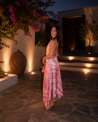 Pink Swirl Halter Crop Top and Asymmetrical Midi Skirt Set