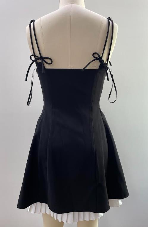 Bow-Embellished Pleated A-Line Mini Dress