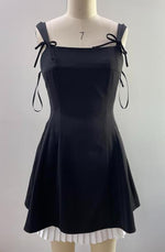 Bow-Embellished Pleated A-Line Mini Dress
