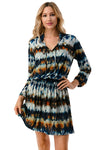 Navy Multicolor Tie-Dye Long Sleeve Smocked Waist Dress