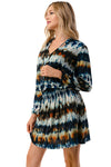 Navy Multicolor Tie-Dye Long Sleeve Smocked Waist Dress