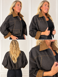 Soho Denim Jacket with Basket Weave Collar