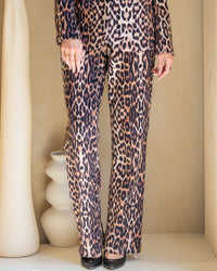 Leopard Print High-Waisted Wide-Leg Pants