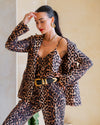 Leopard Print Tailored Blazer with Gold Button Closure