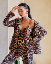 Leopard Print Tailored Blazer with Gold Button Closure