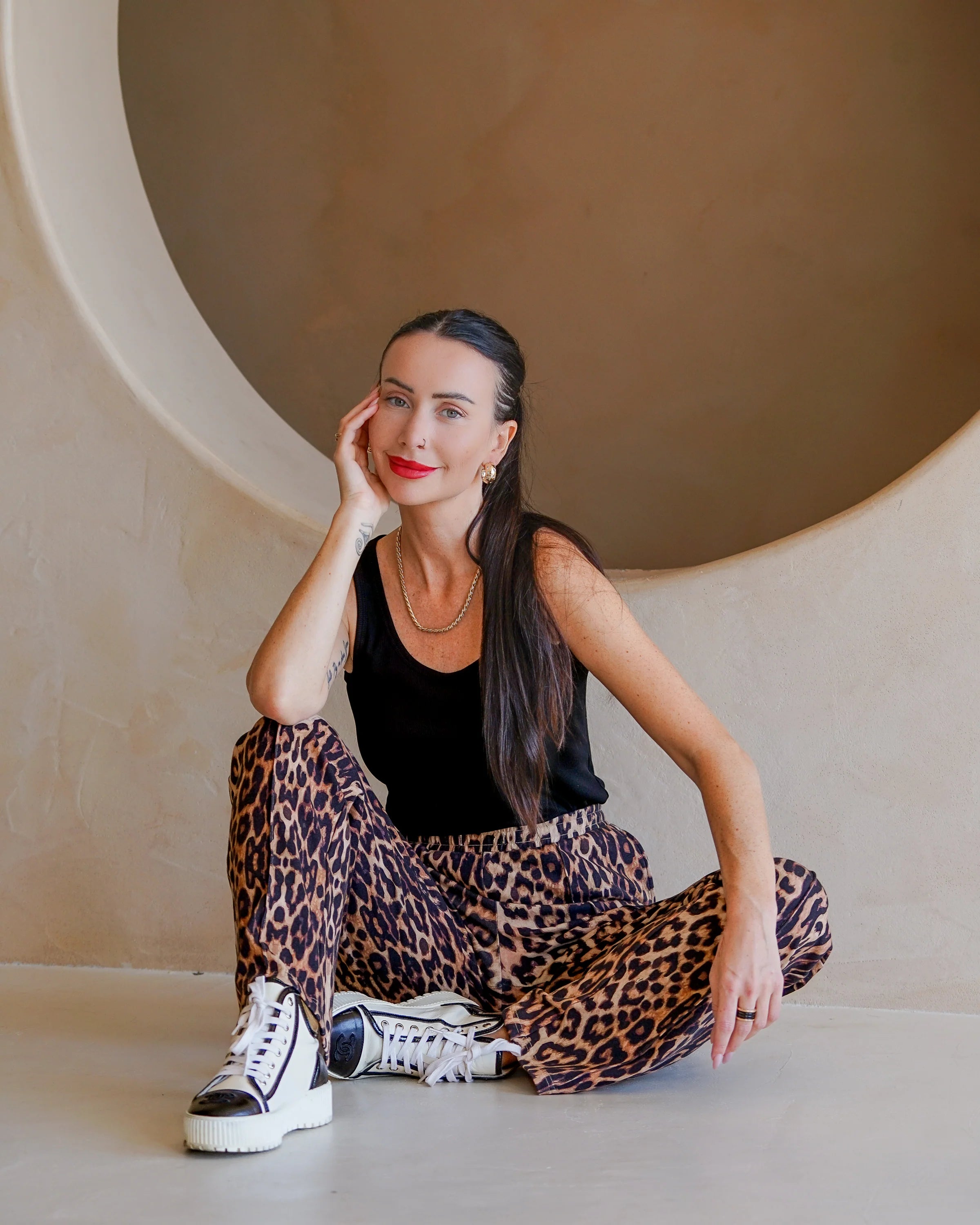 Leopard Print High-Waisted Wide-Leg Pants