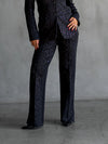 Black Galaxy Print Wide-Leg Pants with Side Zipper Detail