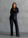 Black Galaxy Print Wide-Leg Pants with Side Zipper Detail