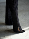 Black Galaxy Print Wide-Leg Pants with Side Zipper Detail