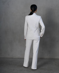 Light Gray Wide-Leg Pants with White Side Stripe and Zipper Hem Detail