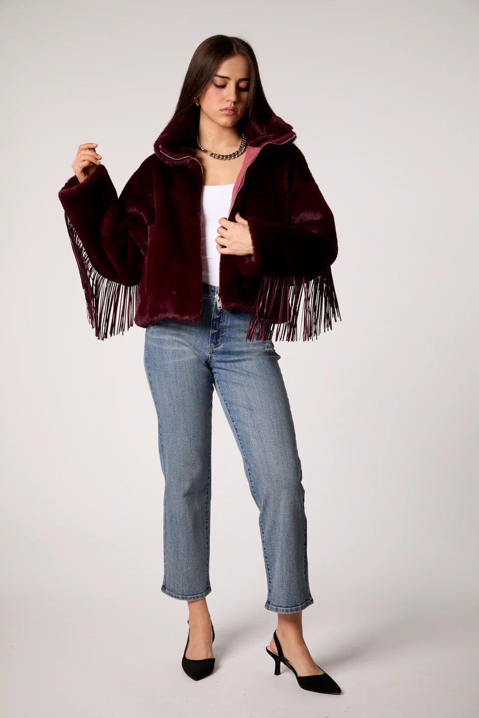 Dancing in the Moonlight Fringe Jacket – Midnight Merlot