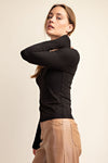 Black Recycled Long Sleeve Scoop Neck Top