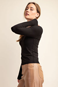 Black Recycled Long Sleeve Scoop Neck Top