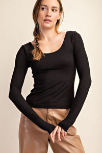 Black Recycled Long Sleeve Scoop Neck Top