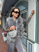 Smoke grey diagonal fur vest