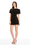 Black Velvet Floral Lace Puff Sleeve Mini Dress
