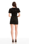 Black Velvet Floral Lace Puff Sleeve Mini Dress